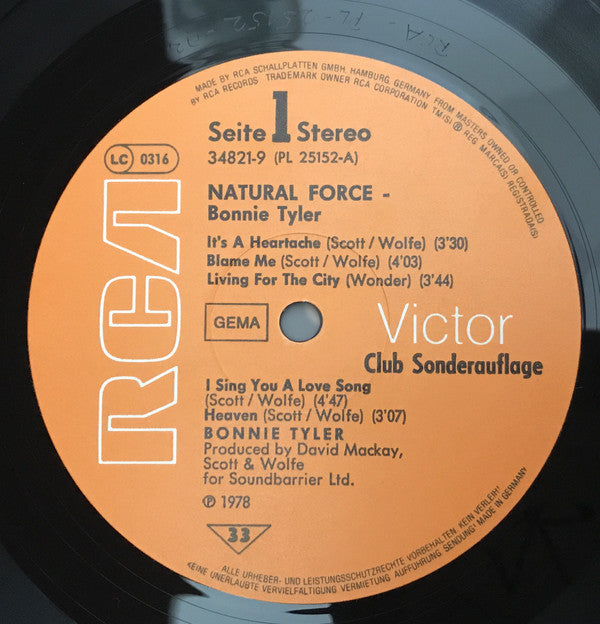 Bonnie Tyler : Natural Force (LP, Album, Club)