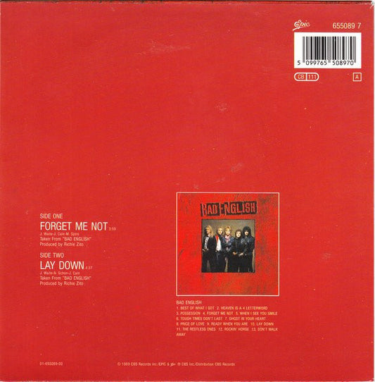 Bad English : Forget Me Not (7", Single)