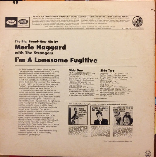 Merle Haggard And The Strangers (5) : I'm A Lonesome Fugitive (LP, Album, Scr)