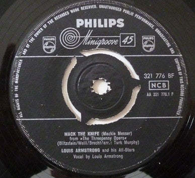 Louis Armstrong And His All-Stars : Mack The Knife / Back O'Town Blues (7", Single)