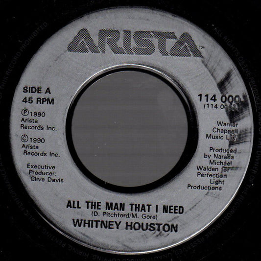 Whitney Houston : All The Man That I Need (7", Single, Jukebox, Sil)