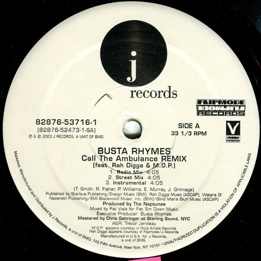 Busta Rhymes Featuring Rah Digga & M.O.P. - Call The Ambulance (Remix) (12") (Very Good (VG)) - Skanderborg Vinyl