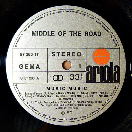 Middle Of The Road : Music Music (LP, Album, Gat)