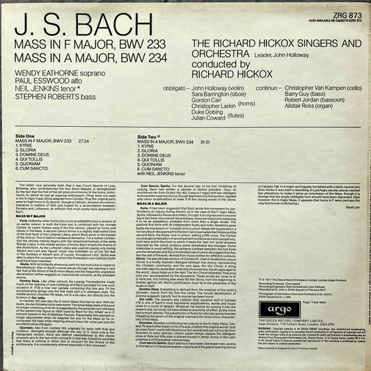 Johann Sebastian Bach, The Richard Hickox Singers And The Richard Hickox Orchestra : Mass In F Major BWV 233 / Mass In A Major BWV 234 (LP)
