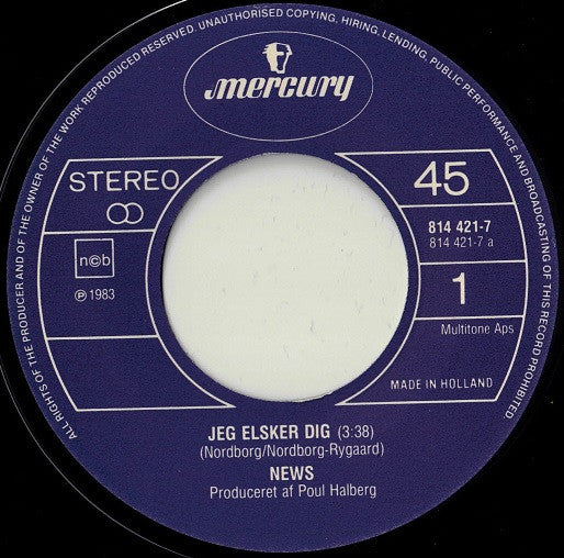 News : Jeg Elsker Dig / Hva' Vil Du? (7", Single)