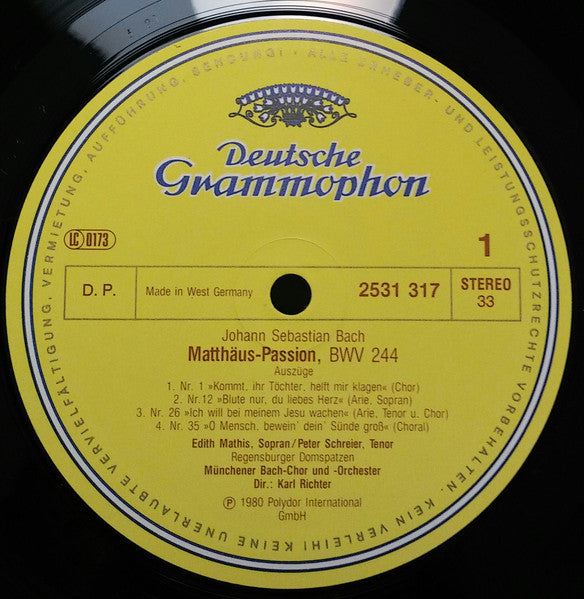 Johann Sebastian Bach - Karl Richter, Münchener Bach-Orchester, Münchener Bach-Chor : Matthäus-Passion = St. Matthew Passion - Auszüge = Excerpts (LP)