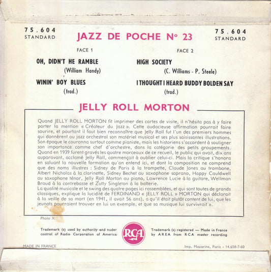 Jelly Roll Morton : Jazz De Poche N° 23 (7", EP, Mono)
