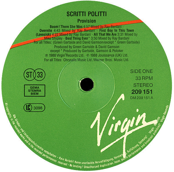 Scritti Politti : Provision (LP, Album)