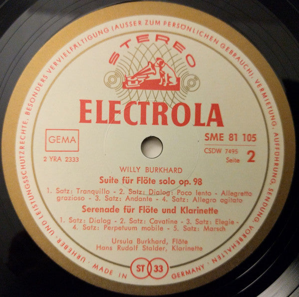 Willy Burkhard : Sonate Für Violoncello Und Klavier Op. 87 / Suite Für Flöte Solo Op. 98 / Serenade Für Flöte Und Klarinette Op. 92 (LP, Album)