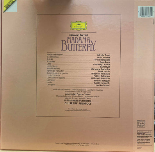 Giacomo Puccini, Mirella Freni, José Carreras, Teresa Berganza, Juan Pons, The Ambrosian Opera Chorus, Philharmonia Orchestra, Giuseppe Sinopoli : Madama Butterfly (3xLP + Box)