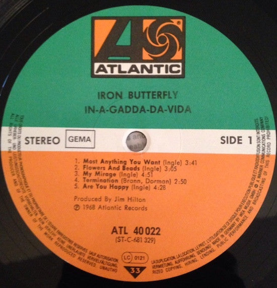 Iron Butterfly : In-A-Gadda-Da-Vida (LP, Album, RP)