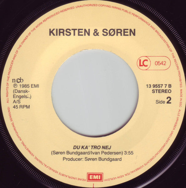 Kirsten & Søren : Sku' Du Spørg' Fra No'en (7", Single, Yel)