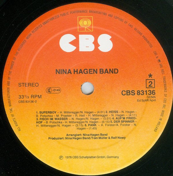 Nina Hagen Band : Nina Hagen Band (LP, Album)
