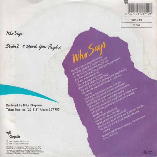 Device (2) : Who Says (7", Single)