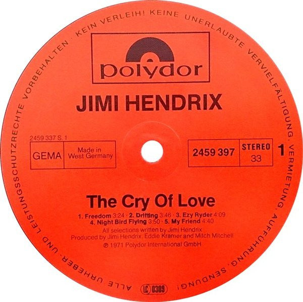 Jimi Hendrix : The Cry Of Love (LP, Album, RE)