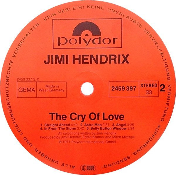Jimi Hendrix : The Cry Of Love (LP, Album, RE)