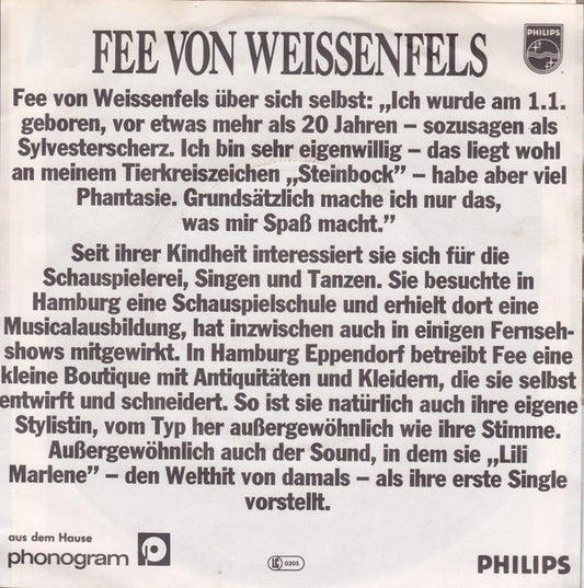 Fee Von Weissenfels - Lili Marlene (7") (Very Good Plus (VG+)) - Skanderborg Vinyl