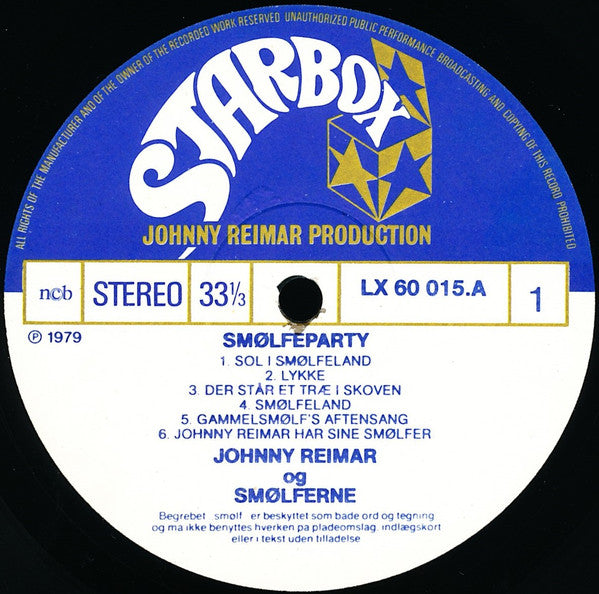Johnny Reimar og The Smurfs (2) : Smølfeparty (LP, Album)