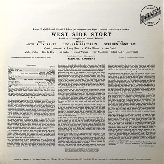 Leonard Bernstein, Stephen Sondheim, Carol Lawrence, Larry Kert, Chita Rivera, Arthur Gordon Smith : West Side Story (LP, Album, RE)