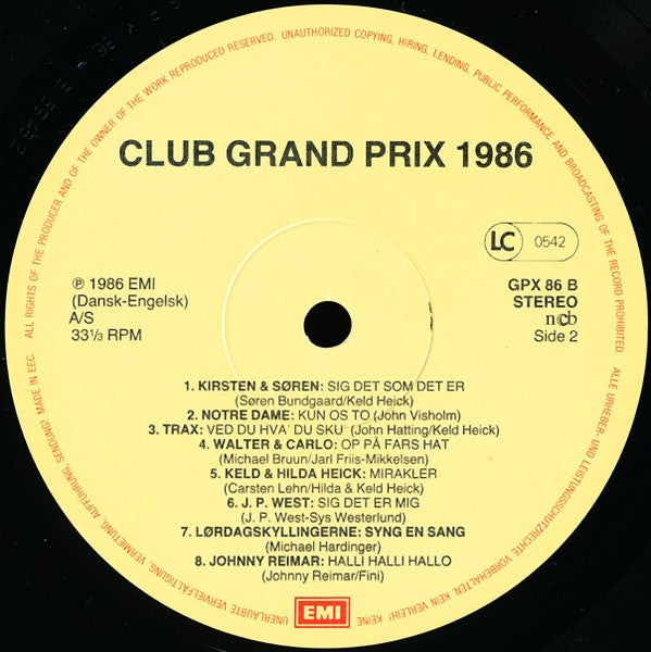 Various : Club Grand Prix 1986 (+ 6 Ekstra Hits) (LP, Comp)
