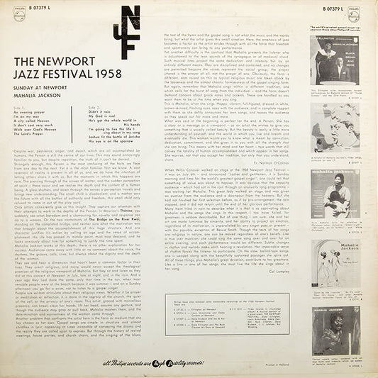 Mahalia Jackson : The Newport Jazz Festival 1958 - Sunday At Newport (LP, Album, RE)