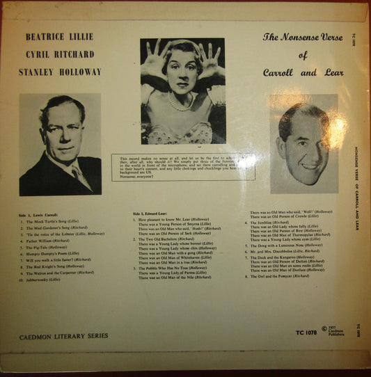 Beatrice Lillie, Cyril Ritchard, Stanley Holloway : Nonsense Verse Of Carroll And Lear (LP, Mono)