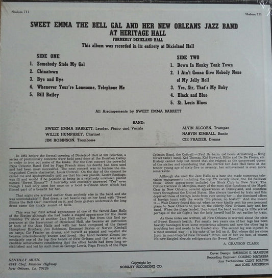 Emma Barrett : Sweet Emma The Bell Gal And Her New Orleans Jazz Band At Heritage Hall (LP)