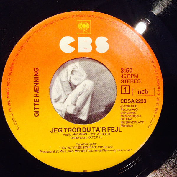 Gitte Hænning : Jeg Tror Du Ta'r Fejl / Sheldom Bloom (7", Single)