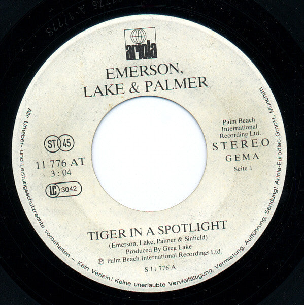 Emerson, Lake & Palmer : Tiger In A Spotlight / So Far To Fall (7", Single)