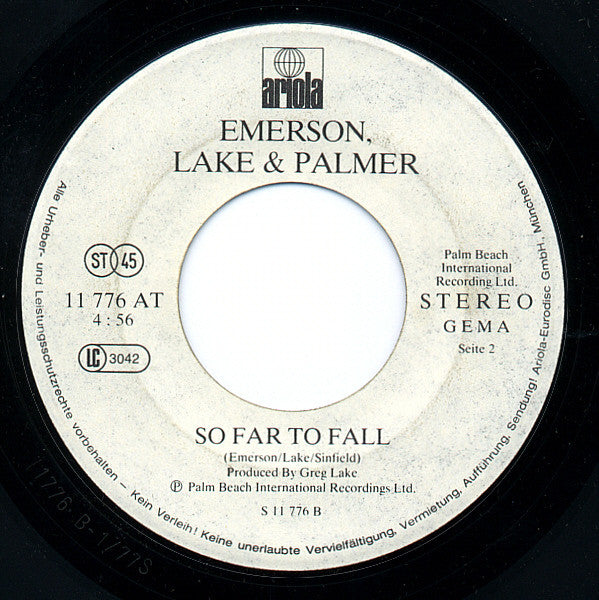 Emerson, Lake & Palmer : Tiger In A Spotlight / So Far To Fall (7", Single)