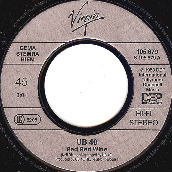 UB40 : Red Red Wine (7", Single)