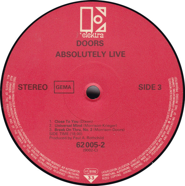 The Doors : Absolutely Live (2xLP, Album, RP)