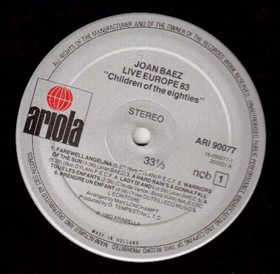 Joan Baez : Live Europe 83 - Children Of The Eighties (LP, Album)