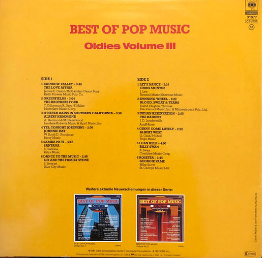 Various : Best Of Pop Music - Oldies Vol III (LP, Comp)
