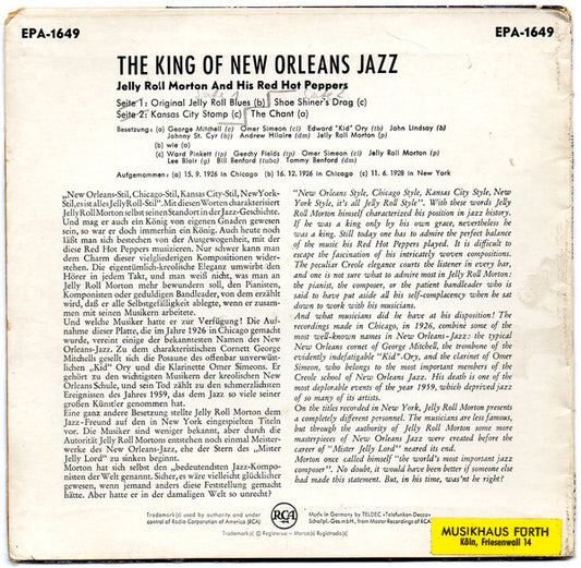 Jelly Roll Morton's Red Hot Peppers : The King Of New Orleans Jazz (7", EP)