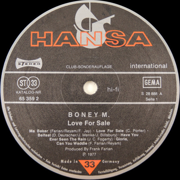 Boney M. : Love For Sale (LP, Album, Club)