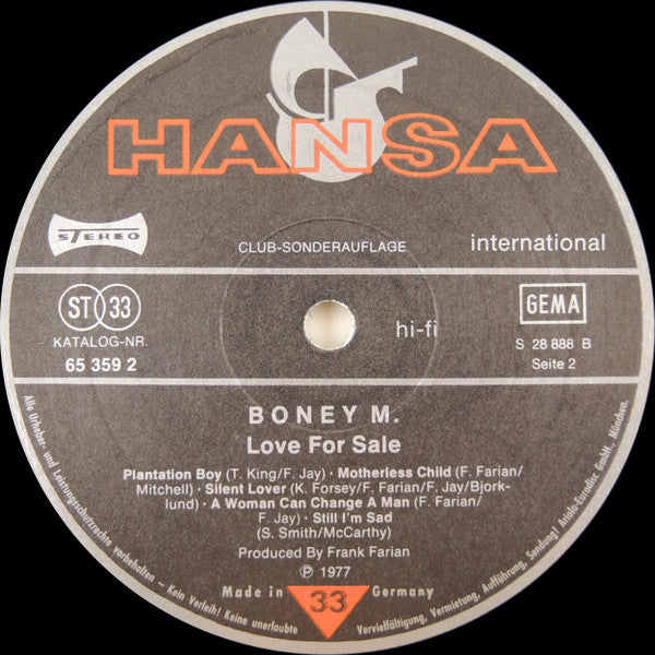 Boney M. : Love For Sale (LP, Album, Club)