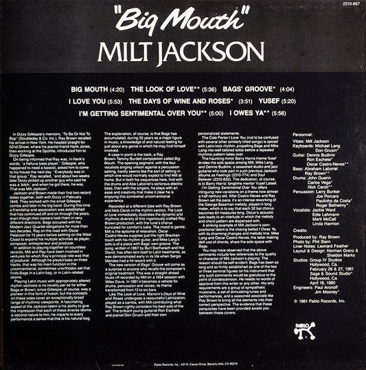 Milt Jackson : Big Mouth (LP, Album, RE)