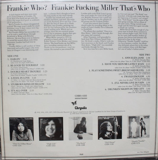 Frankie Miller - Frankie Who? Frankie Fucking Miller That's Who (LP) (Very Good Plus (VG+)) - Skanderborg Vinyl