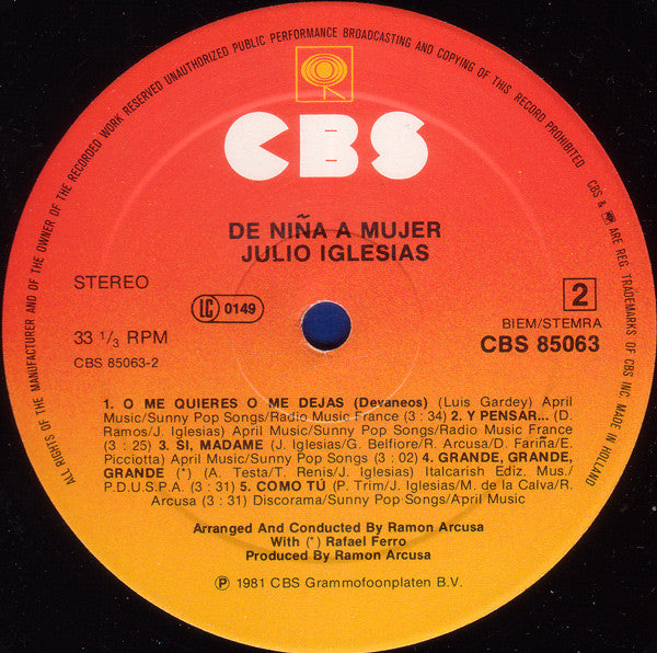 Julio Iglesias : De Niña A Mujer (LP, Album, Gat)