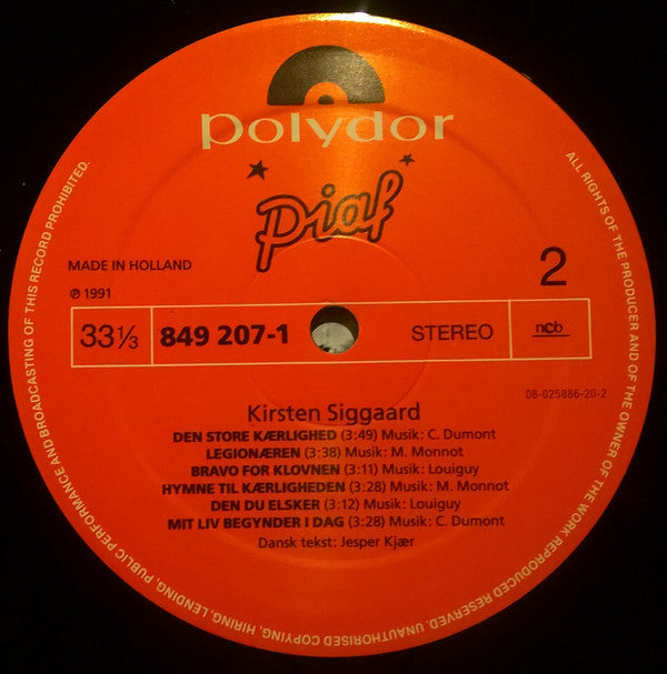 Kirsten Siggaard : Piaf (LP, Album)