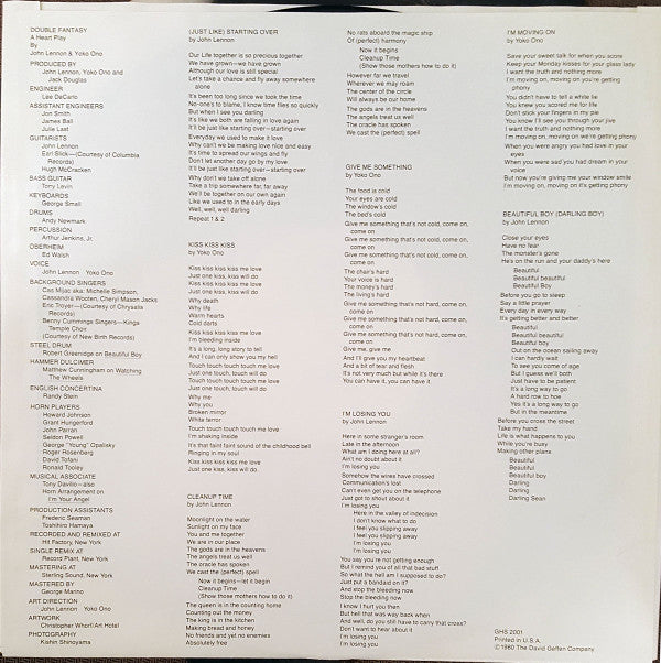 John Lennon & Yoko Ono : Double Fantasy (LP, Album, Win)