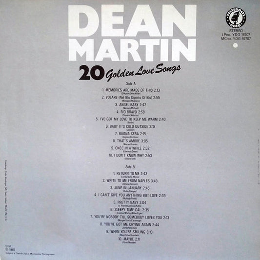 Dean Martin - 20 Golden Love Songs (LP) (Very Good Plus (VG+)) - Skanderborg Vinyl