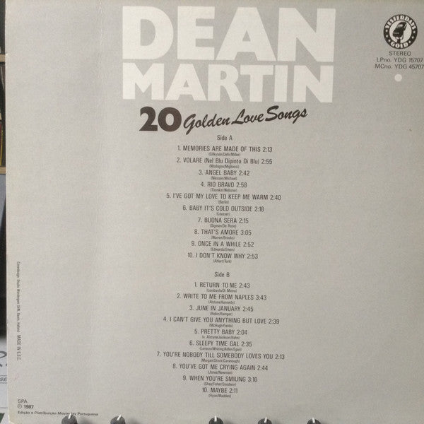 Dean Martin : 20 Golden Love Songs (LP, Comp)