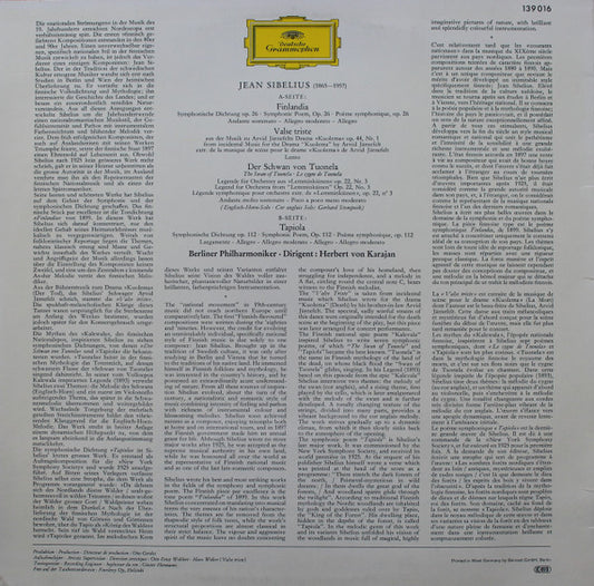 Jean Sibelius, Berliner Philharmoniker · Herbert von Karajan : Finlandia • Valse Triste • Der Schwan Von Tuonela • Tapiola (LP, RP)
