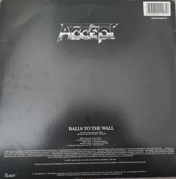 Accept : Balls To The Wall (LP, Album)