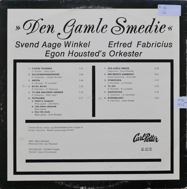 Svend Aage Winkel, Erfred Fabricius, Egon Housted's Orkester : "Den Gamle Smedie" (LP, Album)