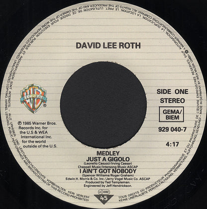 David Lee Roth : Just A Gigolo / I Ain't Got Nobody (Medley) (7", Single)