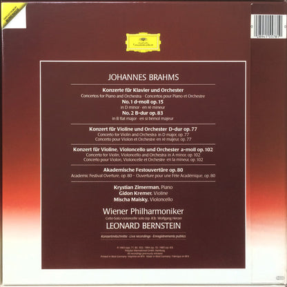 Brahms*, Leonard Bernstein, Wiener Philharmoniker, Zimerman*, Kremer*, Maisky* : Konzerte / Concertos (4xLP, Comp + Box)