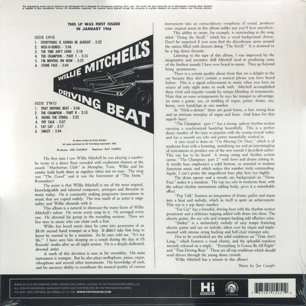 Willie Mitchell : Willie Mitchell's Driving Beat (LP, Mono, RE, Blu)